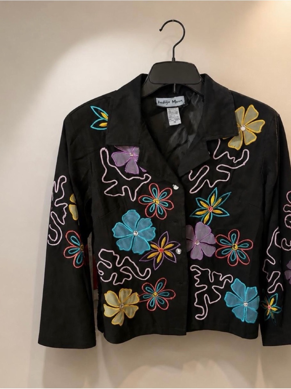 Indigo Black Embroidered Floral Blazer Jacket